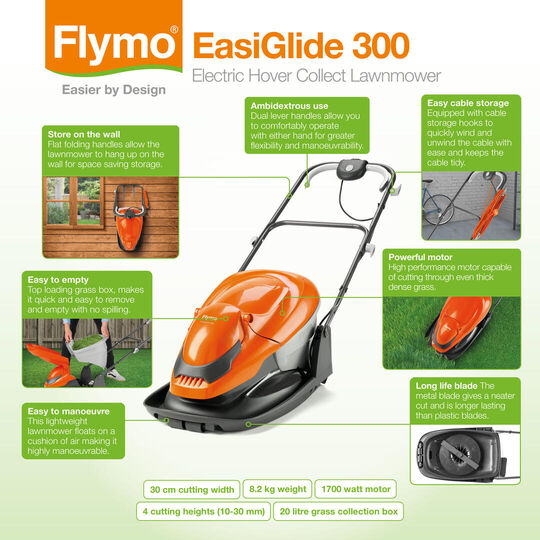 Flymo EasiGlide 300 Electric Hover Lawn Mower, 1700w